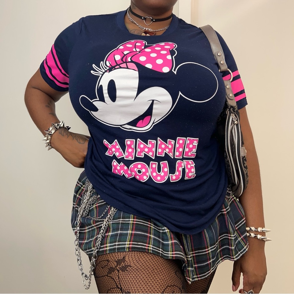 Scene Minnie Mouse Navy Blue And Hot Pink Graphic Tee Shirt